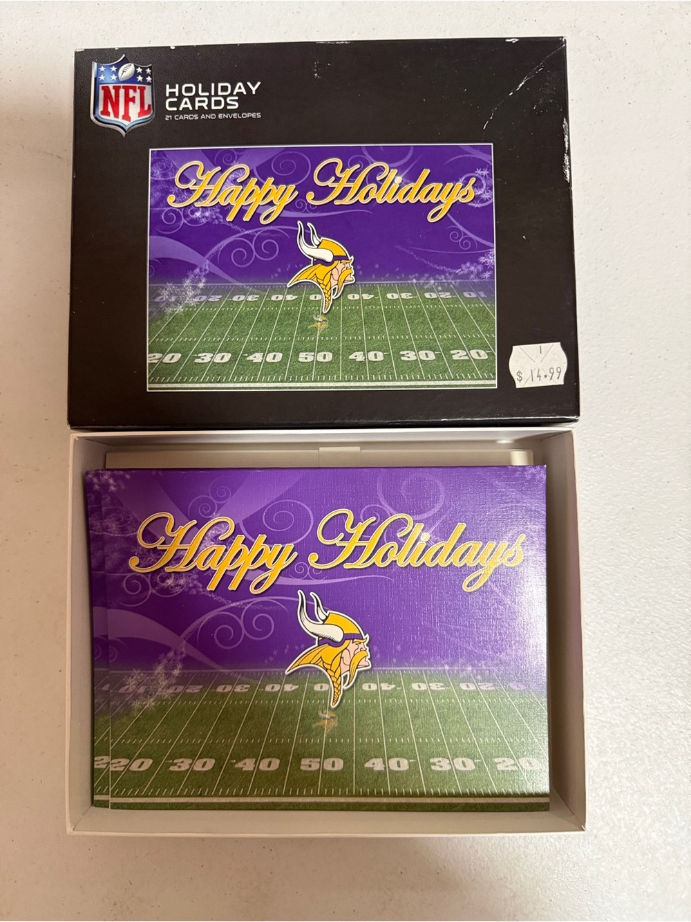 NFL Holiday Card Box with White Top and Black Trim